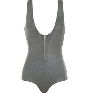 House of CB Romane Vegan Suede Bodysuit, SIZE L